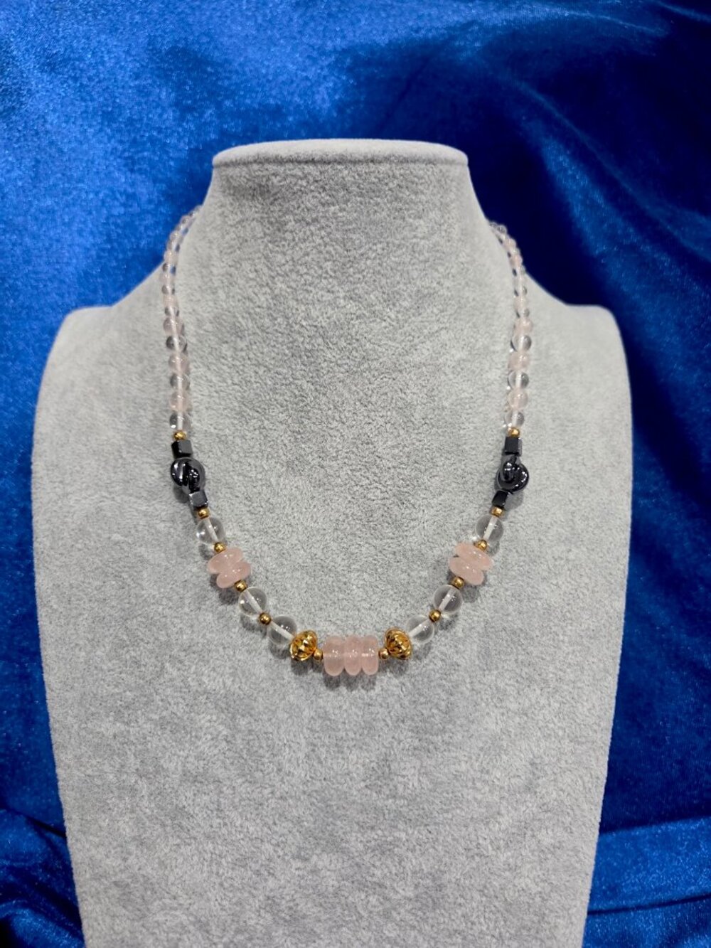 Necklace W/Rose Quartz Stone Beads, Hematite Beads & Another type